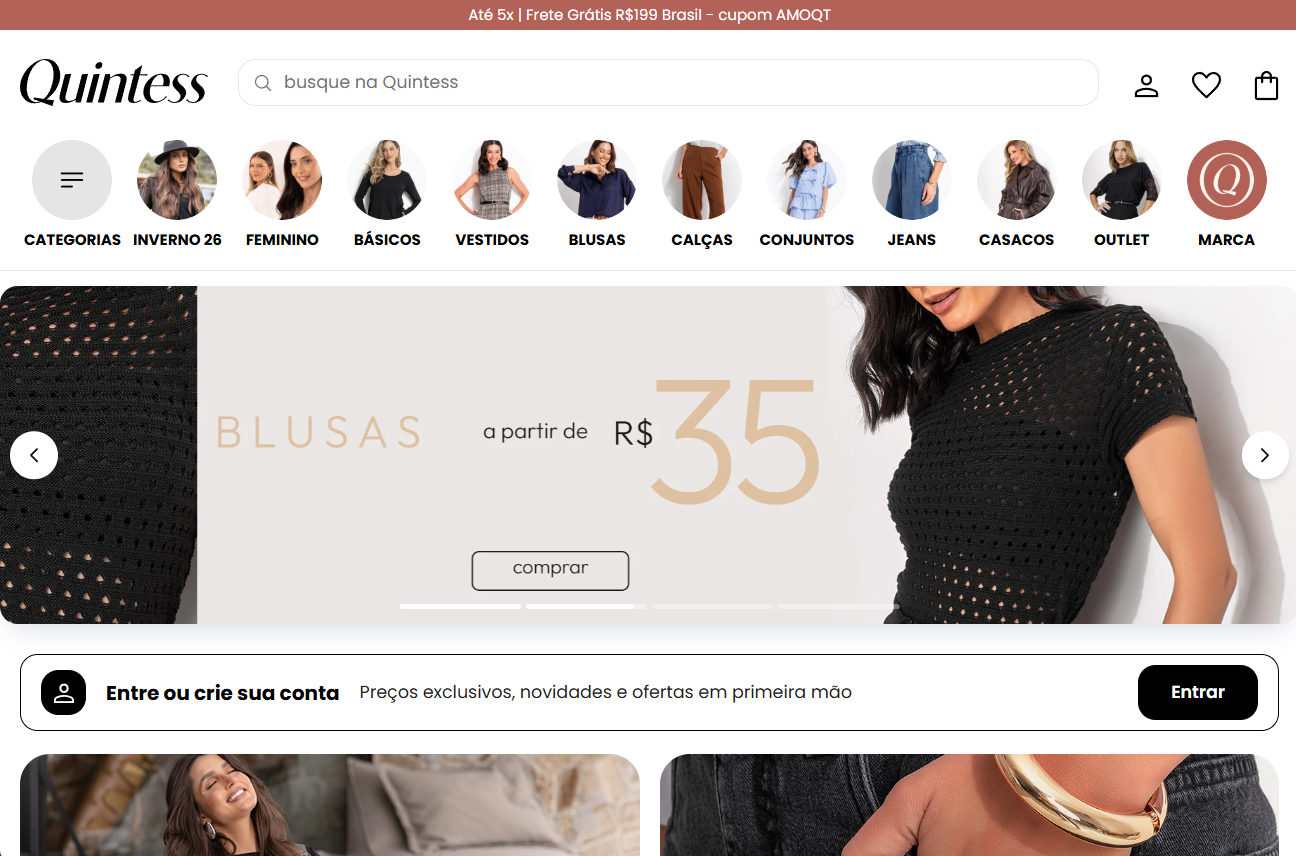 Site desenvolvido pela Cibien Design para Quintess — Loja de moda feminina